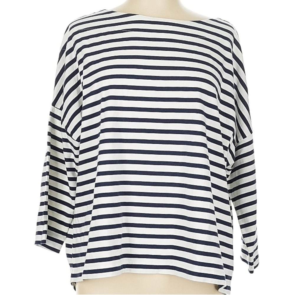 J. Crew Dark Navy and White Striped Oversized Boatneck Top-Large
